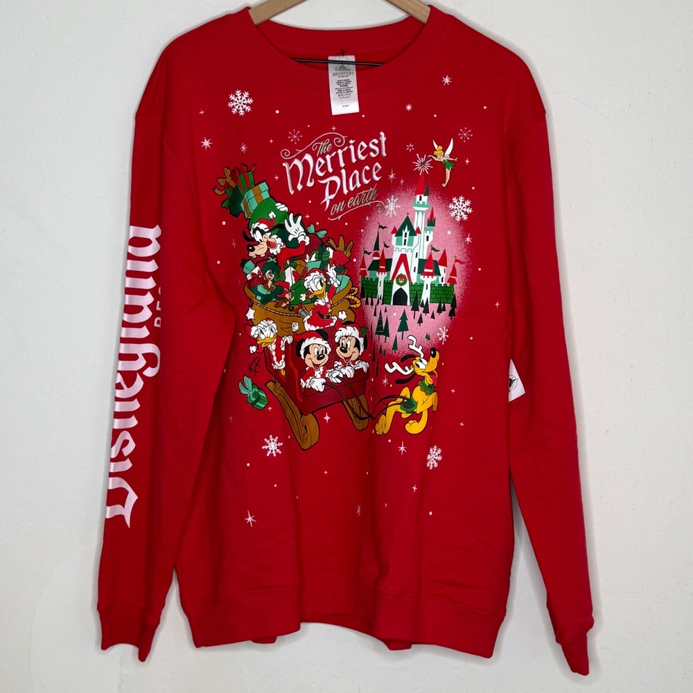 Disney Merriest Place On Earth Sweatshirt XL Red Holiday Mickey Minnie Christmas
